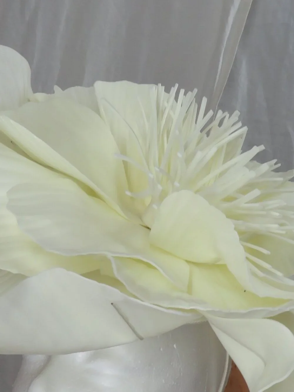 Oversized Cream Paper Flower Headpiece – Statement Floral Fascinator, Costume